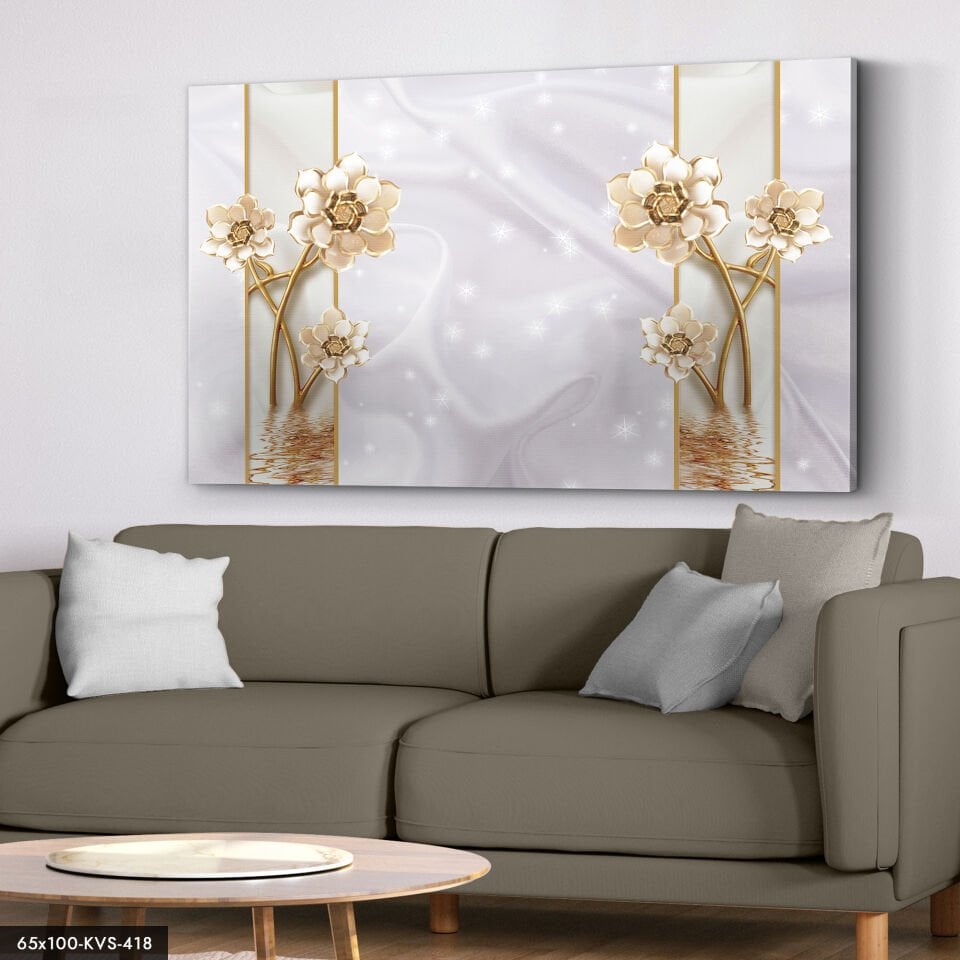 Gold Çiçekler Kanvas - Canvas Tablo