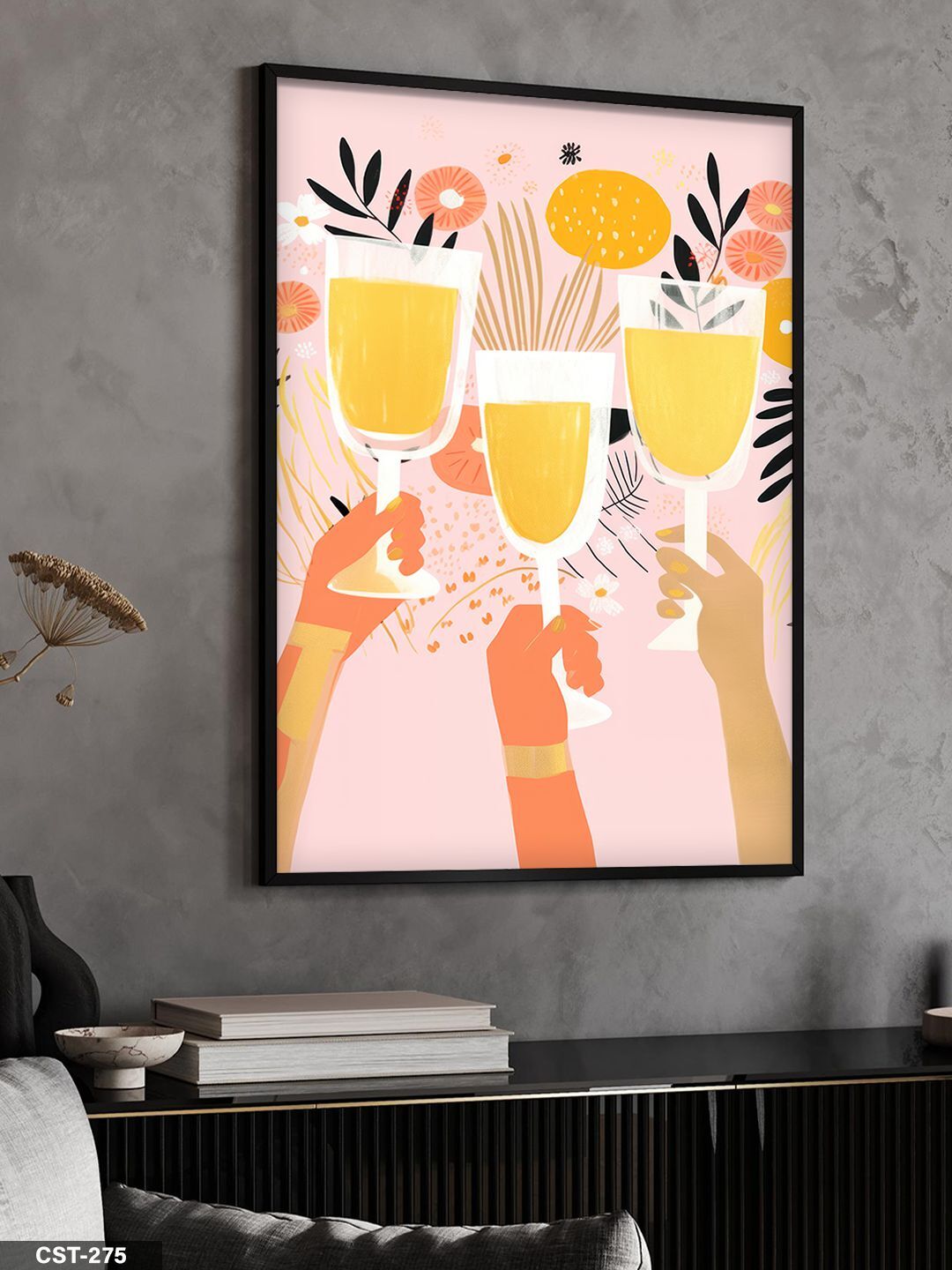 Kadehler kokteyl Tek Parça Ahşap Çerçeveli Tablo Siyah - 30 x 40 CM