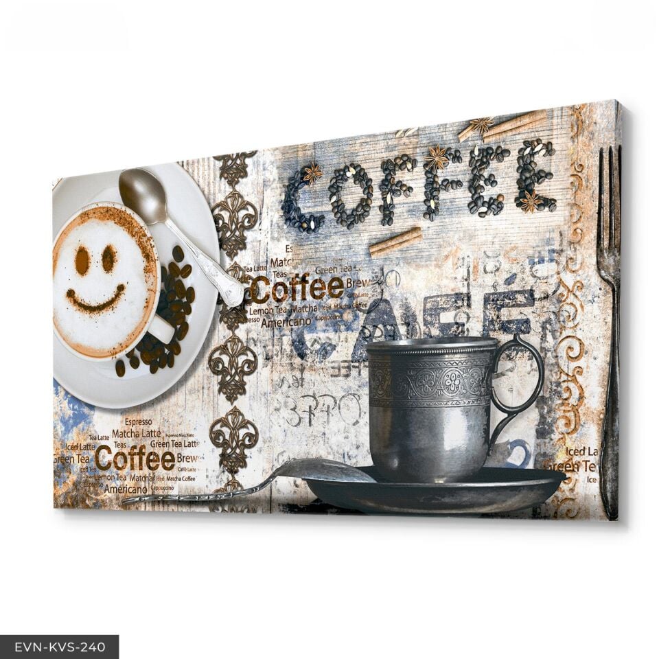 Kahve Temalı Tek Parça Kanvas Canvas Tablo 140 x 90 CM - Çok Renkli