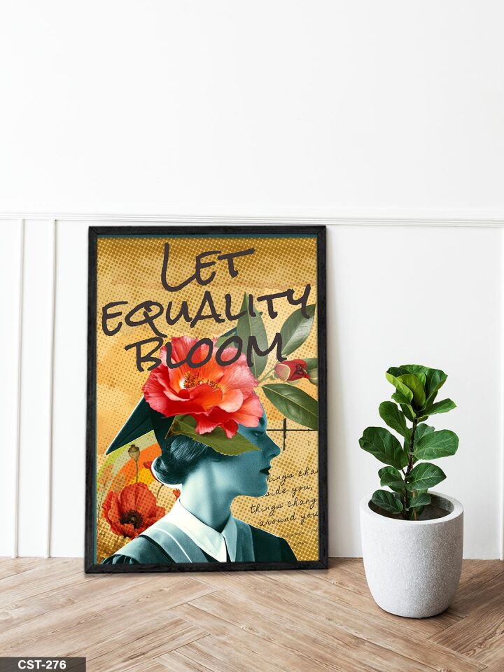 Let Equalıty Bloom Kadın ve Çiçek Tek Parça Ahşap Çerçeveli Tablo Siyah - 30 x 40 CM