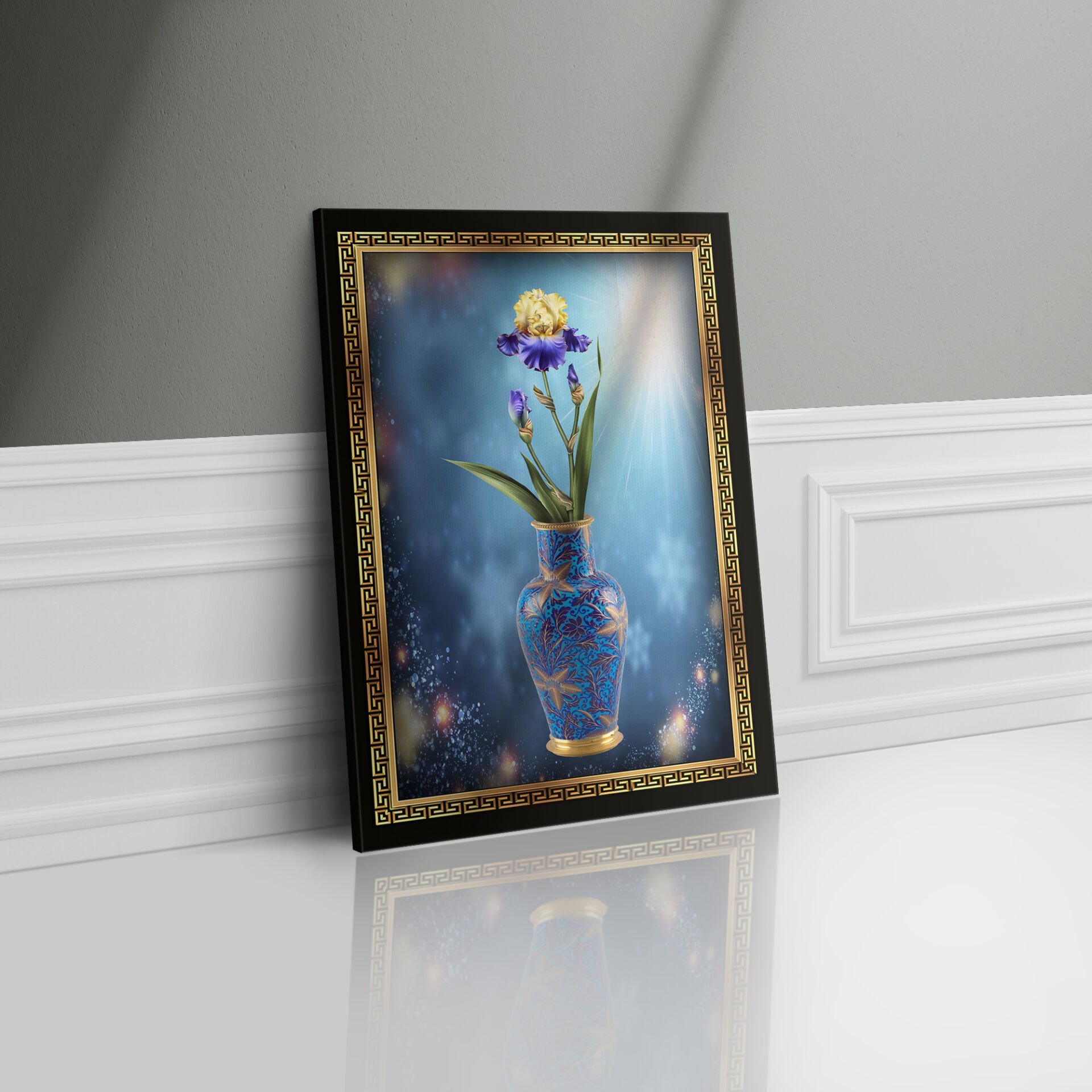 Gold Çerçeve Çiçek Kanvas - Canvas Tablo