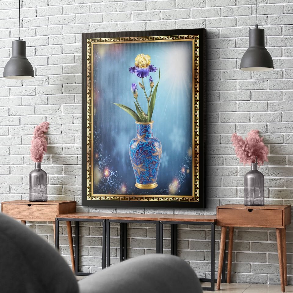 Gold Çerçeve Çiçek Kanvas - Canvas Tablo