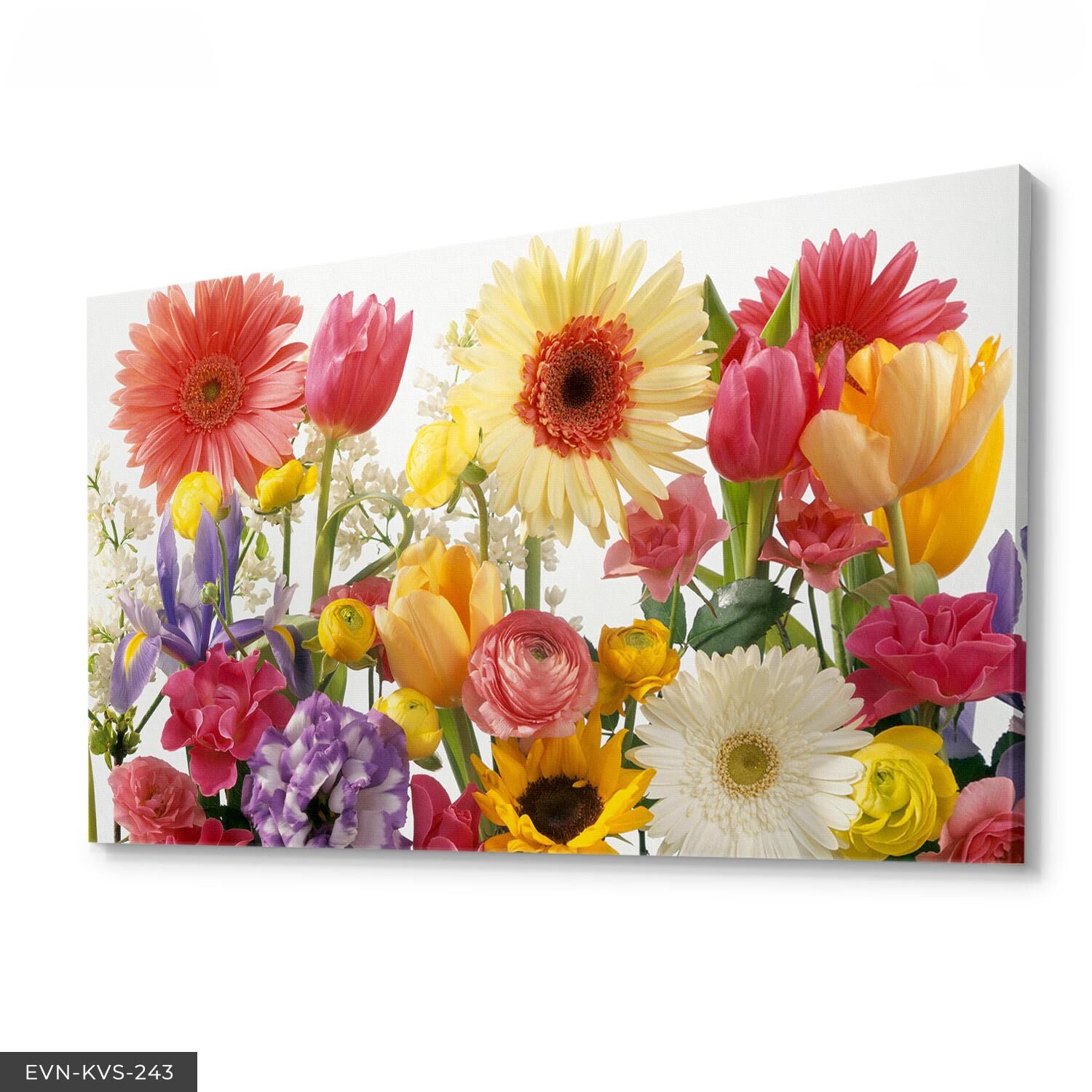 Renkli Çiçekler Tek Parça Kanvas Canvas Tablo 40 x 30 CM - Çok Renkli