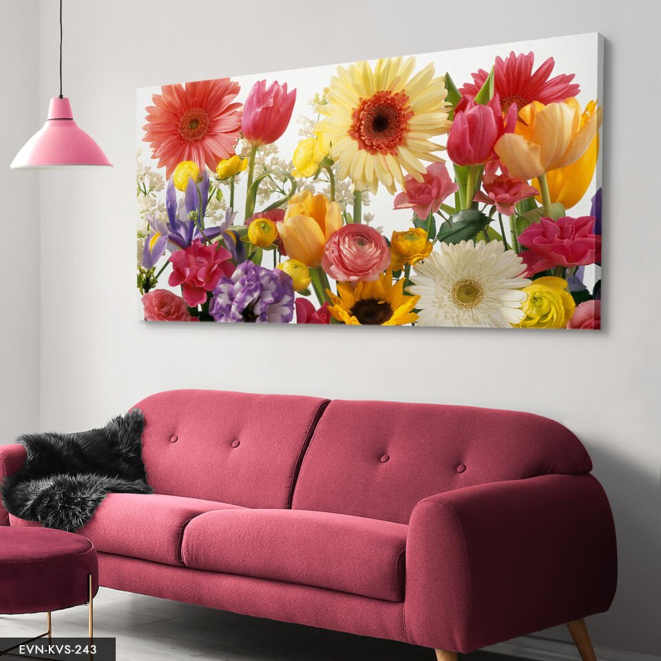 Renkli Çiçekler Tek Parça Kanvas Canvas Tablo